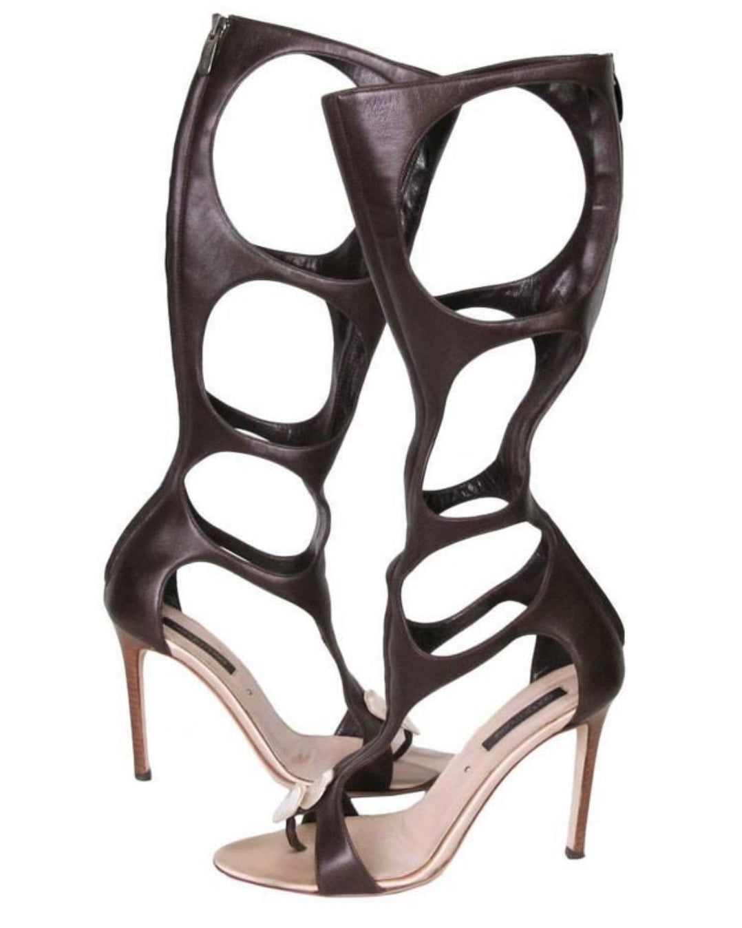 Sergio Rossi Seashells Gladiator Cut Out Boots — 38/38.5 & 39/39.5