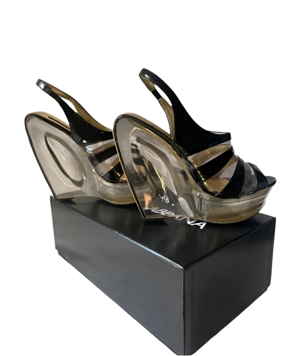 Dolce & Gabbana 黒 ハイヒール 37 Dolce & Gabbana F/W 2007 Runway Lucite Wedge Heels — 37 – darina`s