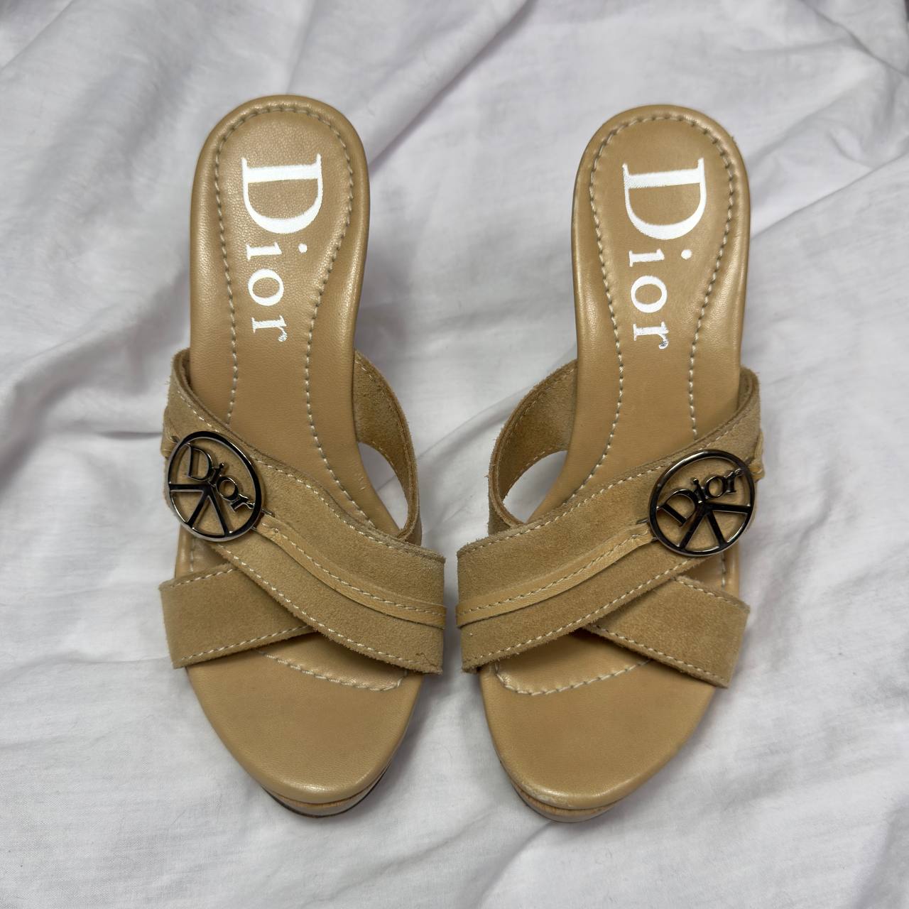 Dior Vintage Peace Wooden Wedge Heels — 37