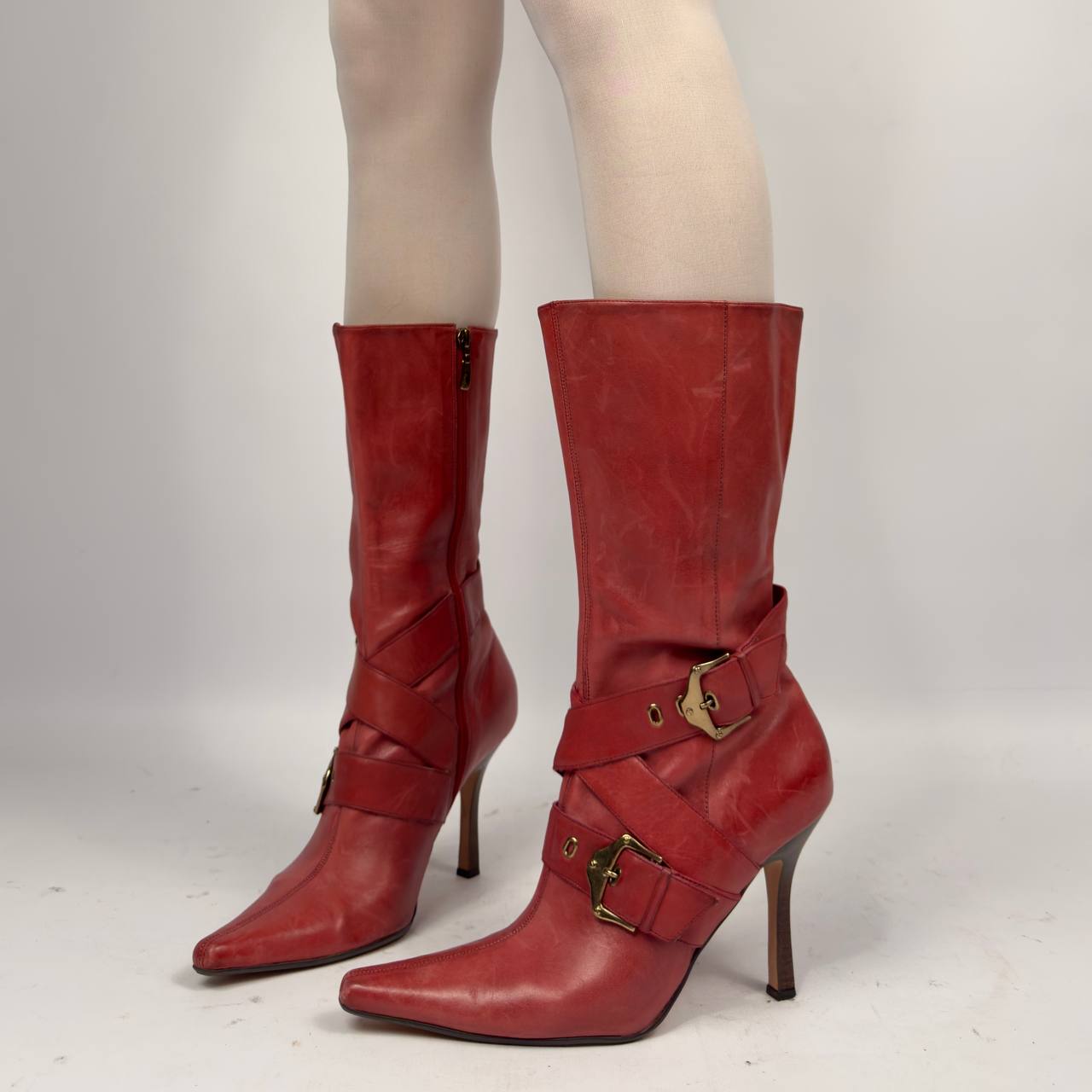 Vintage Buckle Leather Boots — 39