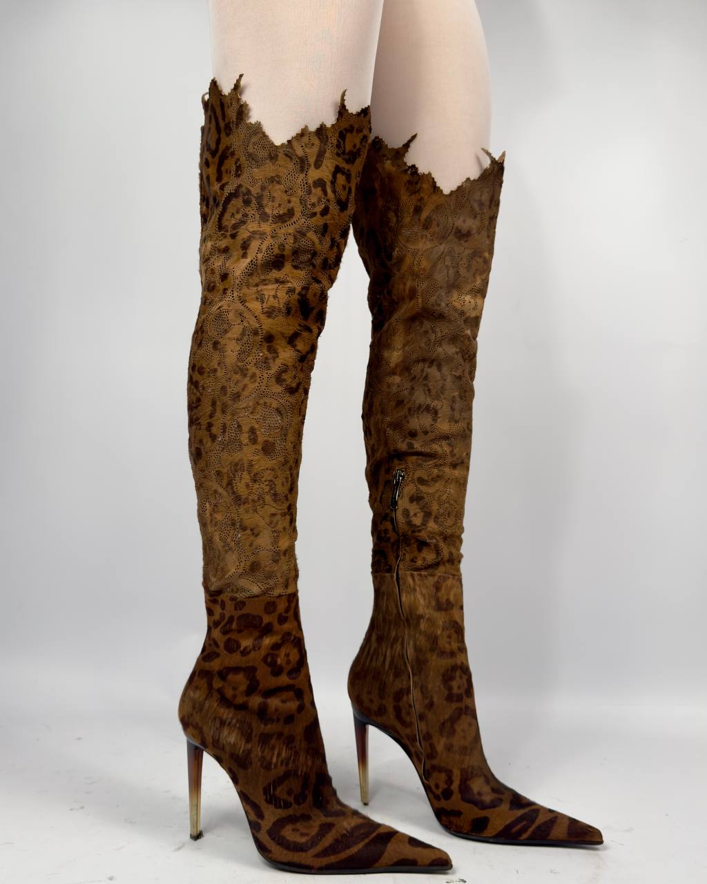 Gianmarco Lorenzi Vintage Italian Pony Fur Leopard Boots — 37