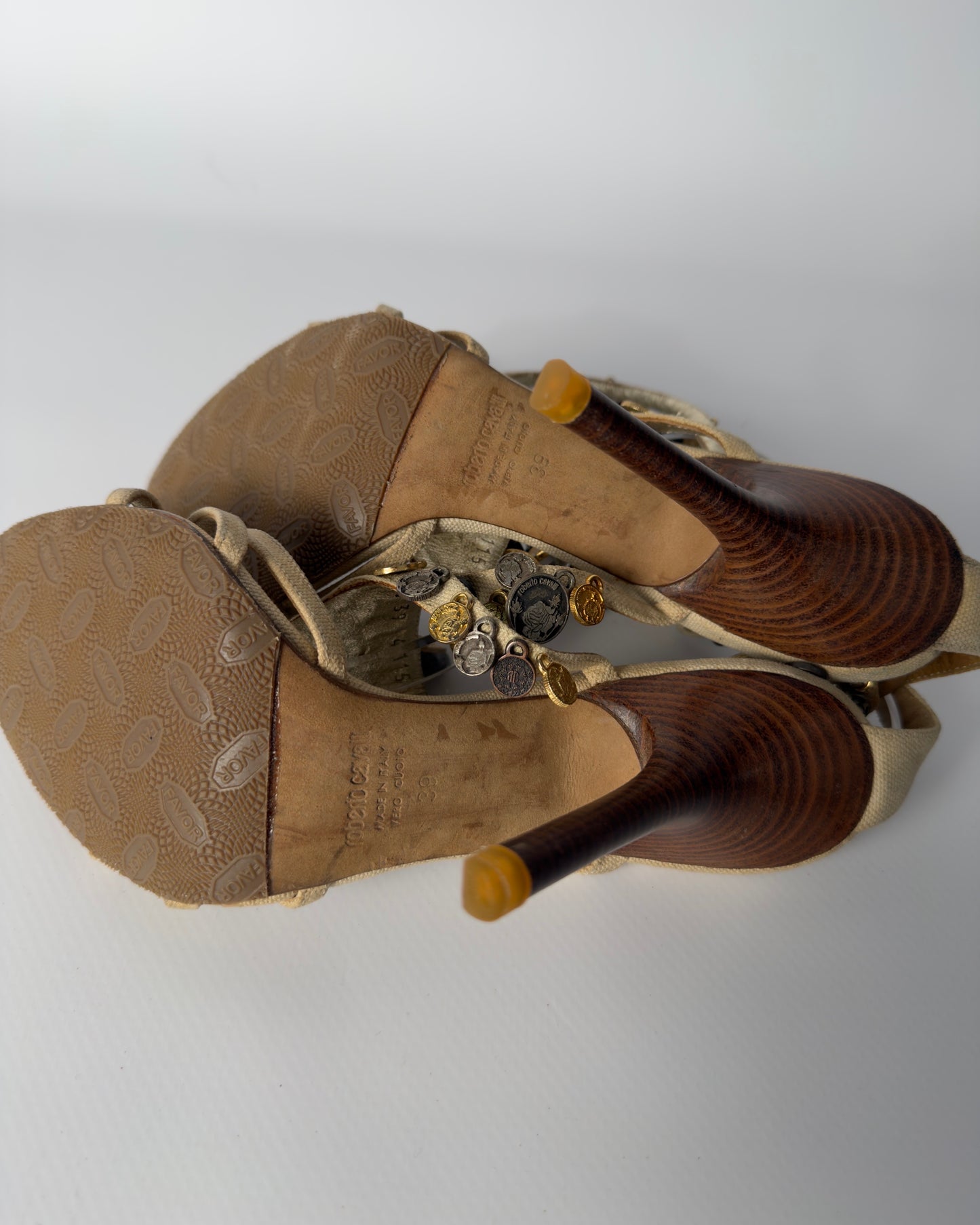 Roberto Cavalli Vintage 2000s Metallic Coins Heels — 39