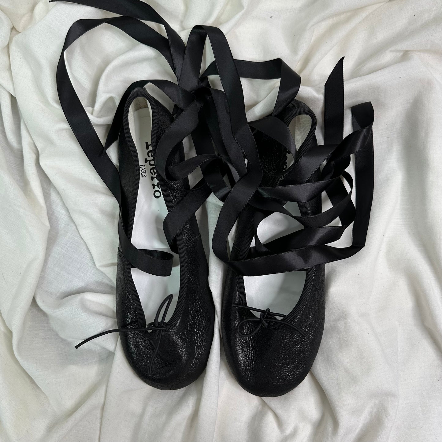 Vintage French Leather Lace Wrap Flats