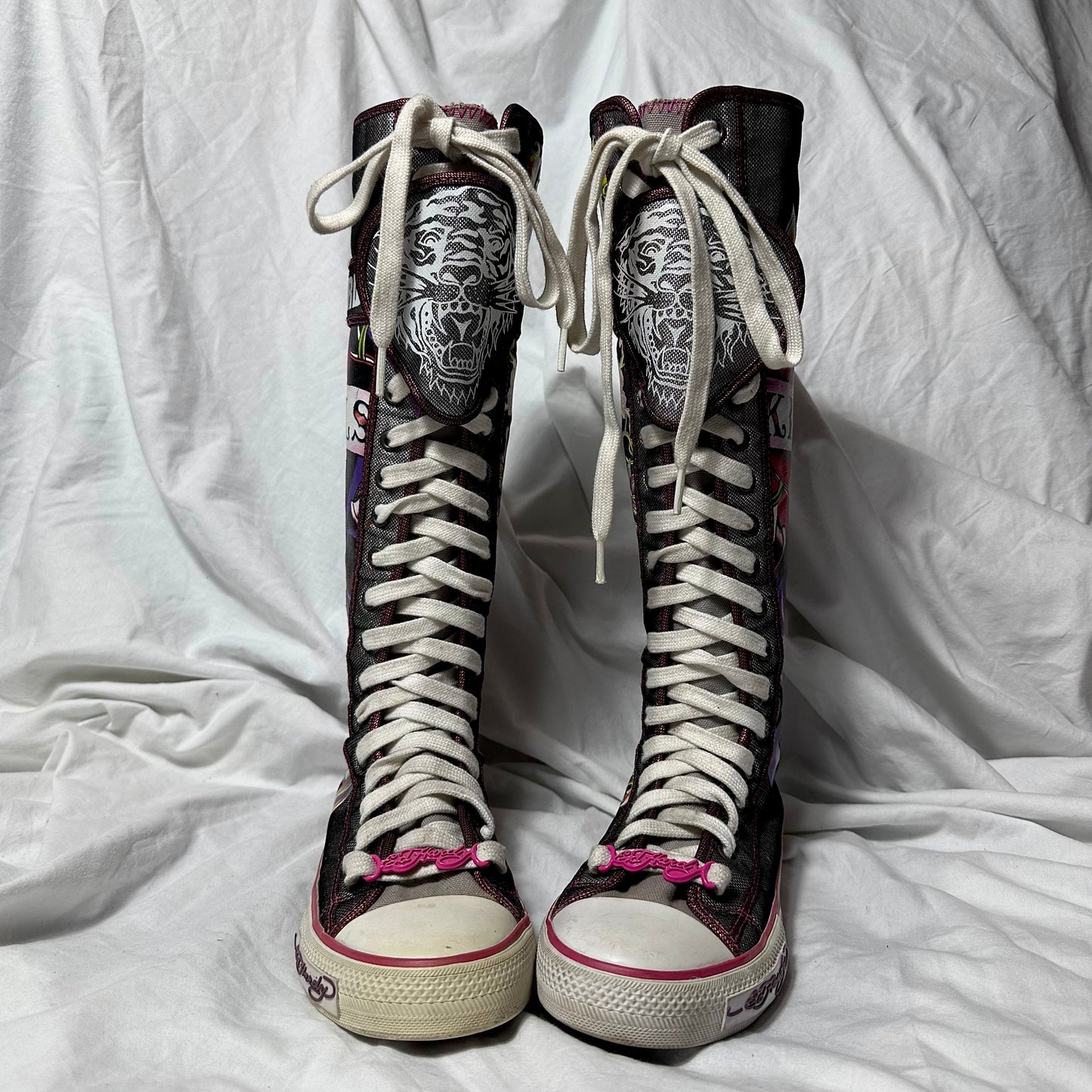 Ed Hardy 2000s Tattoos Lace Up Boxing Boots