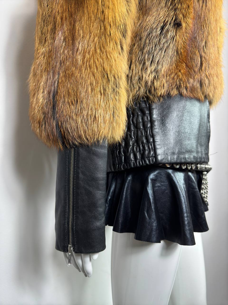 Vintage Leather Fox Fur Jacket S-XL