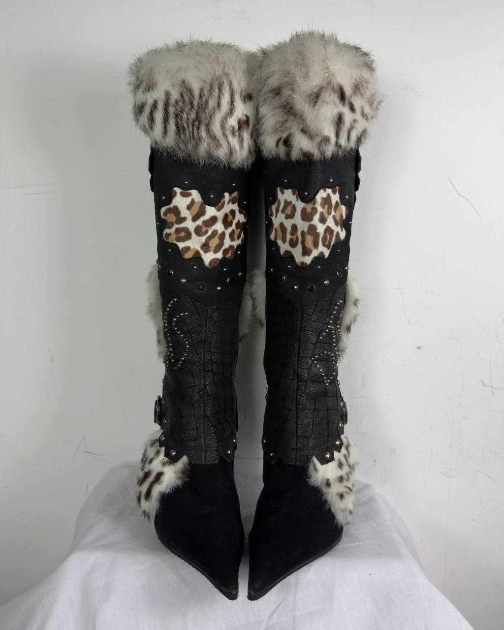 El Dantes Couture Leather Fur Vintage Boots 37