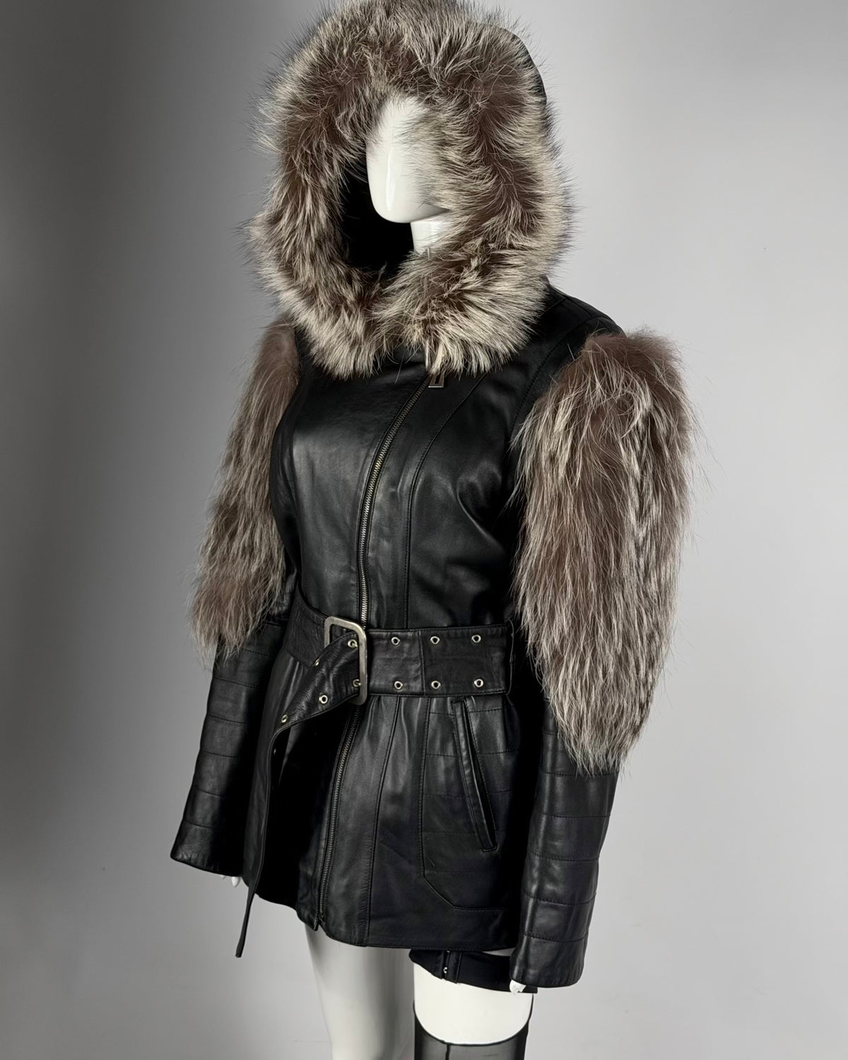Vintage Fur Leather Jacket — L/XL