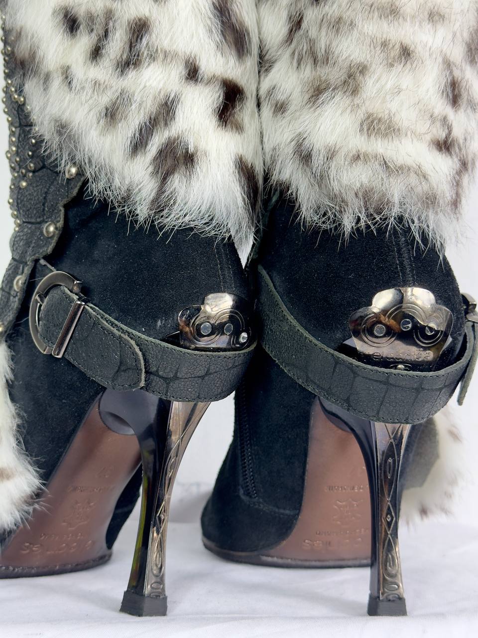 El Dantes Couture Leather Fur Vintage Boots 37