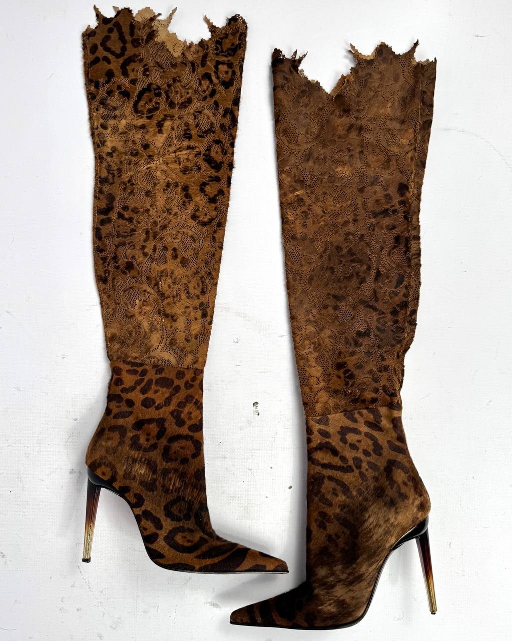 Gianmarco Lorenzi Vintage Italian Pony Fur Leopard Boots — 37