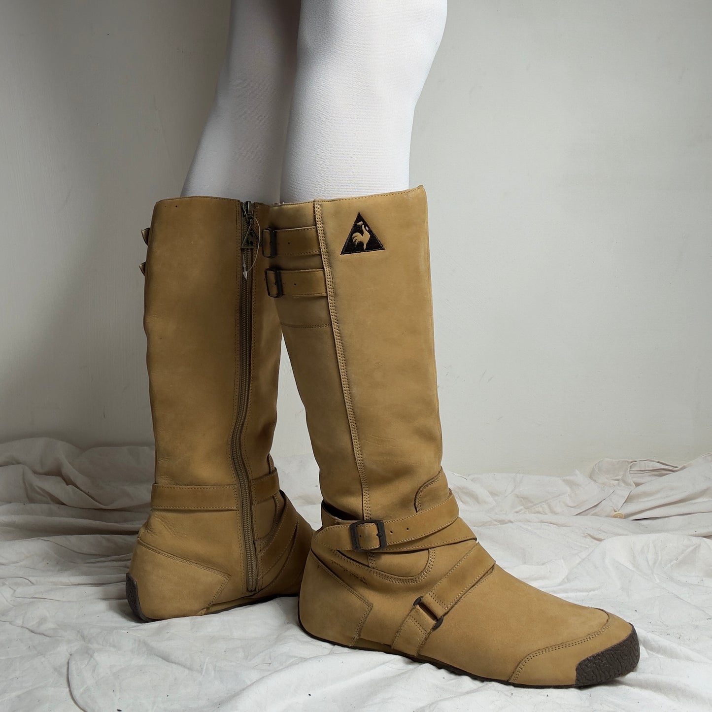 Le Coq Sportif Vintage Leather Moto Biker Boots 40