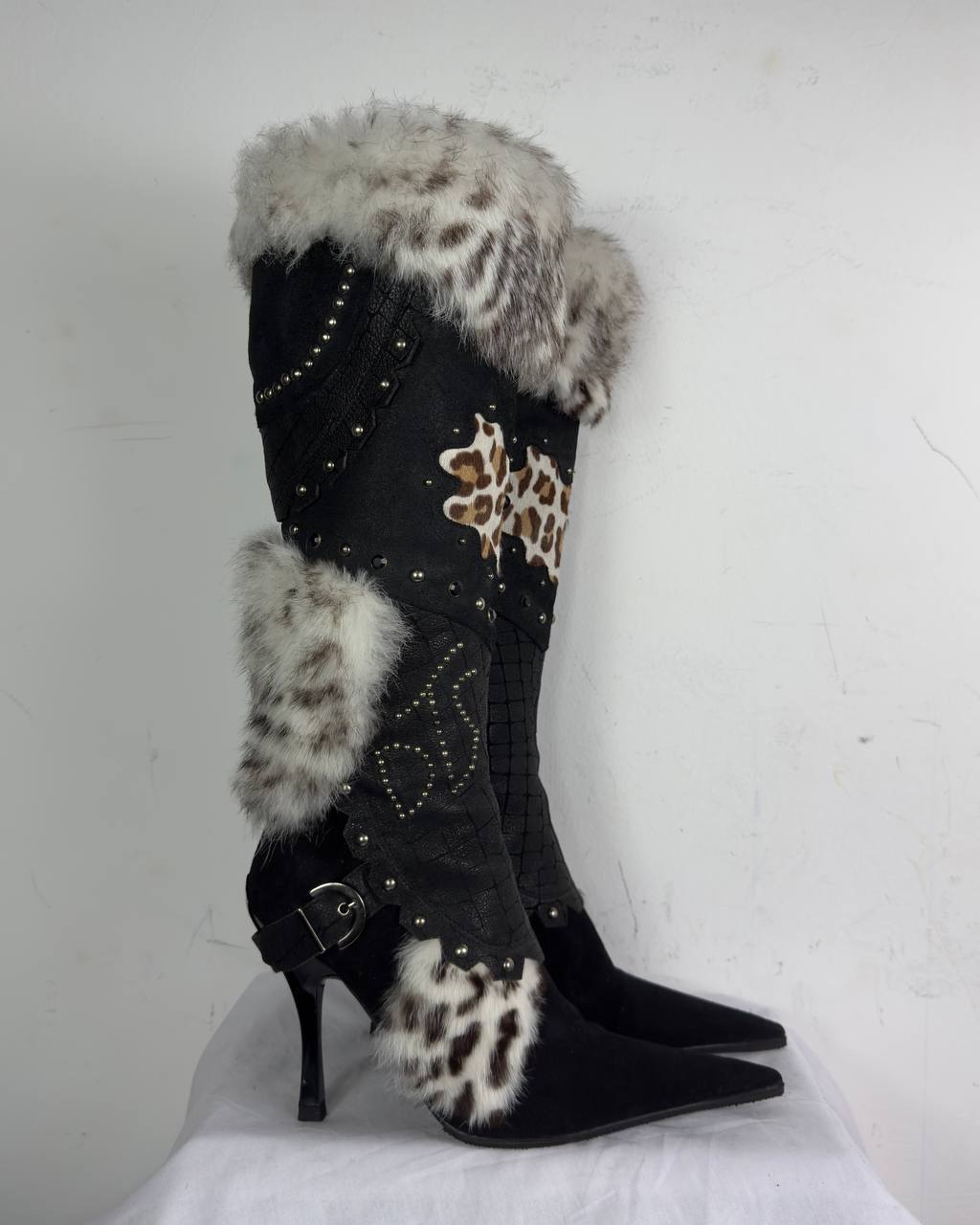 El Dantes Couture Leather Fur Vintage Boots 37