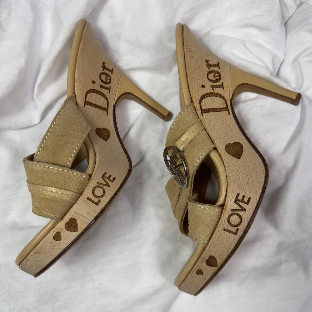 Dior Vintage Peace Wooden Wedge Heels — 37