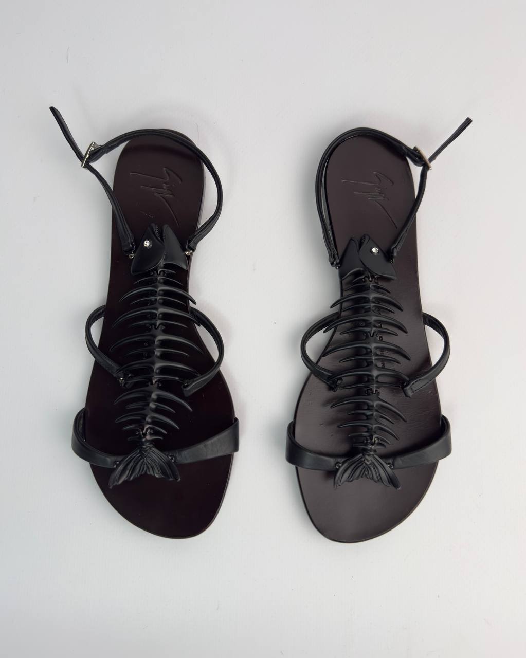 Giuseppe Zanotti Italian Iconic Fishbone Flat Sandals — 37.5/38
