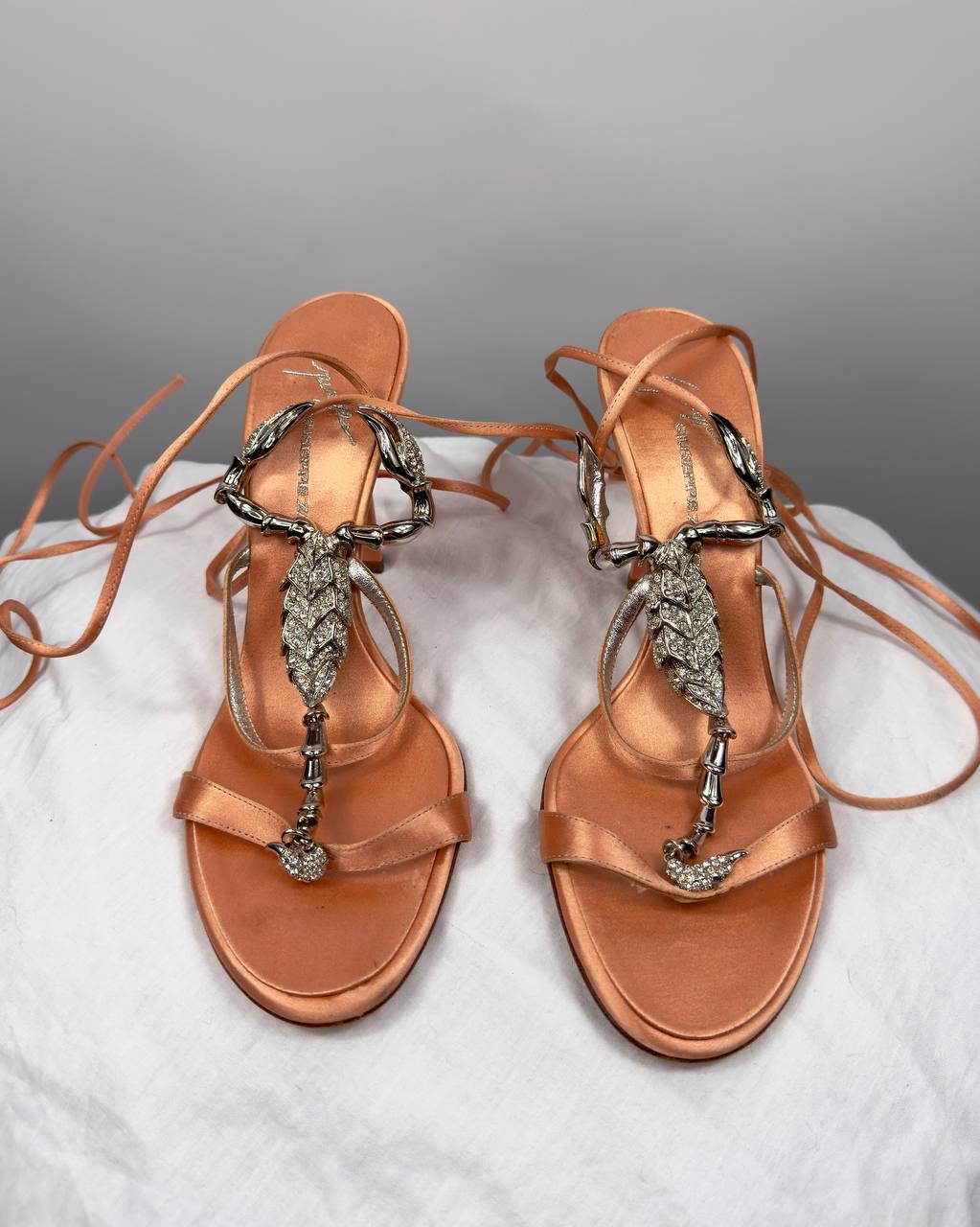 Giuseppe Zanotti Vintage Scorpion Lace Wrap Heels — 37/37.5