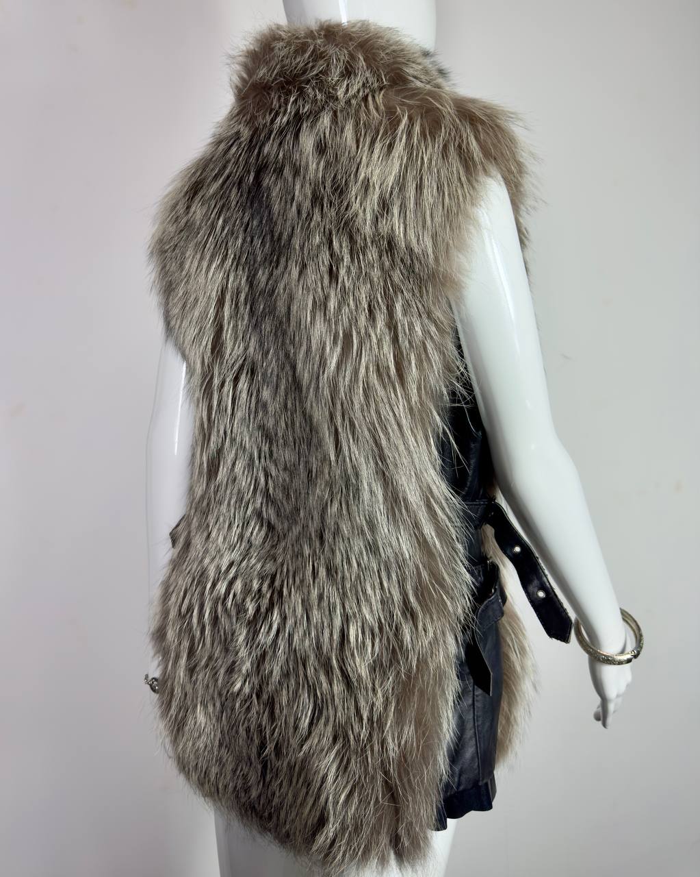 Vintage Brown Fox Leather Fur Vest S-XL