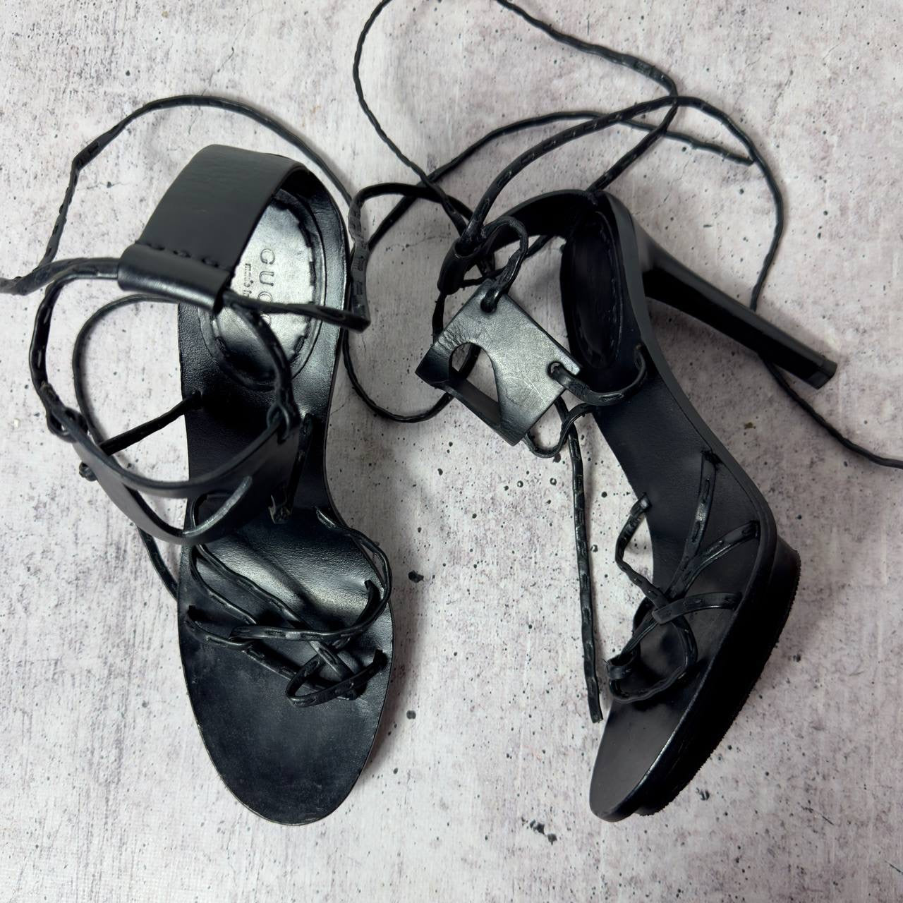 Gucci Tom Ford S/S 2002 Heart Cut Out Leather Wrap Heels — 36/37