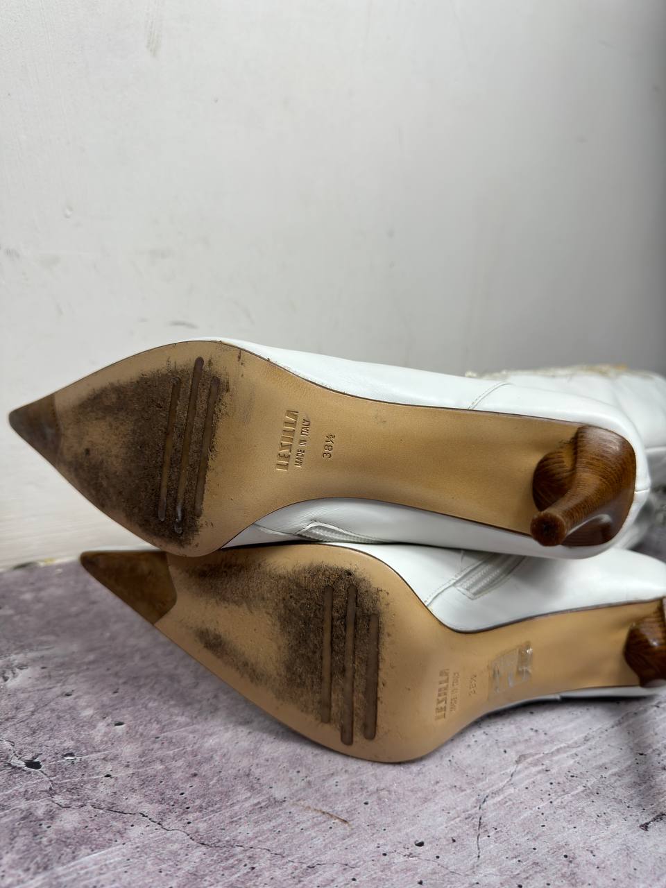 Le Silla Butterfly White Leather Beaded Boots 38/38.5