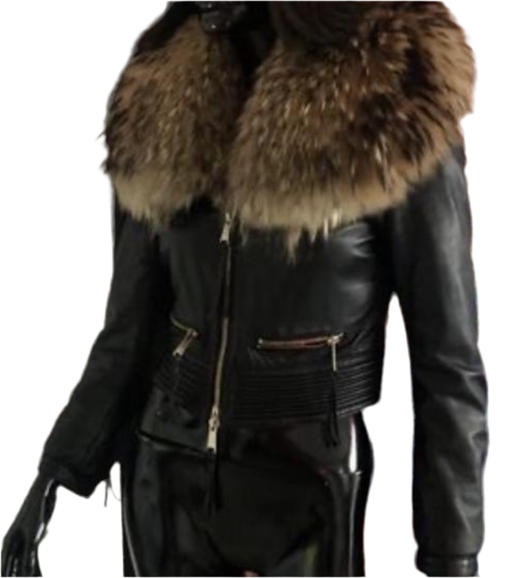 DSQUARED2 00s Fur Leather Moto Biker Jacket XS-M