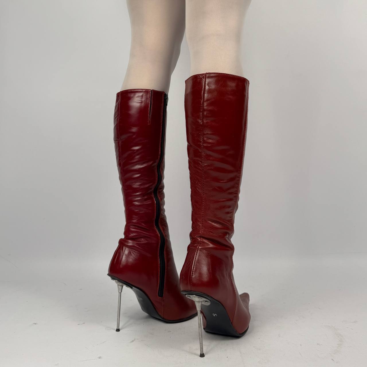 Vintage Red Leather Winter Boots — 40/40.5