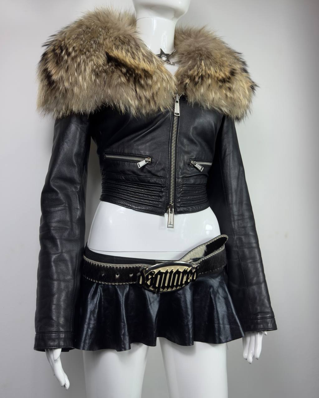 DSQUARED2 00s Fur Leather Moto Biker Jacket XS-M