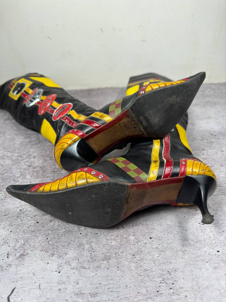 Vintage Italian Racing Moto Leather Boots 37 EU