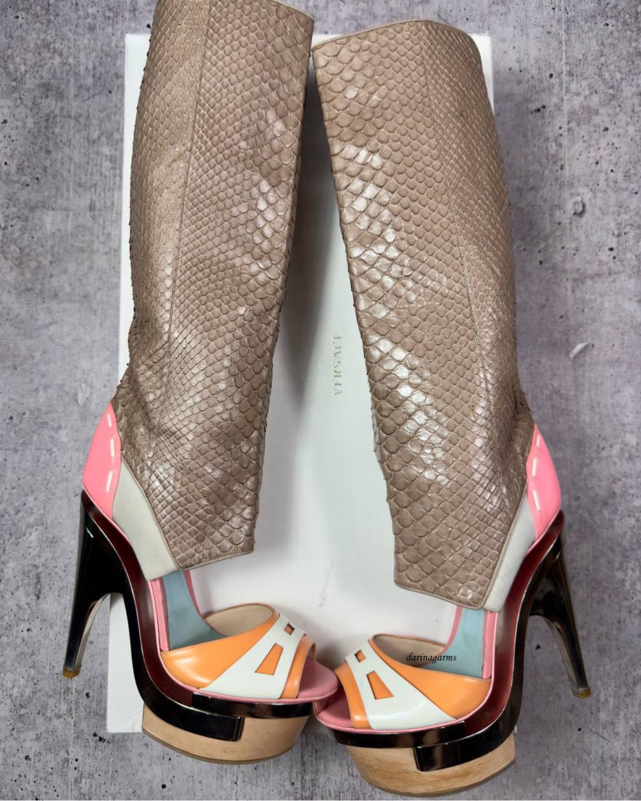 Versace 2010 Triple Platform Runway Python Boots