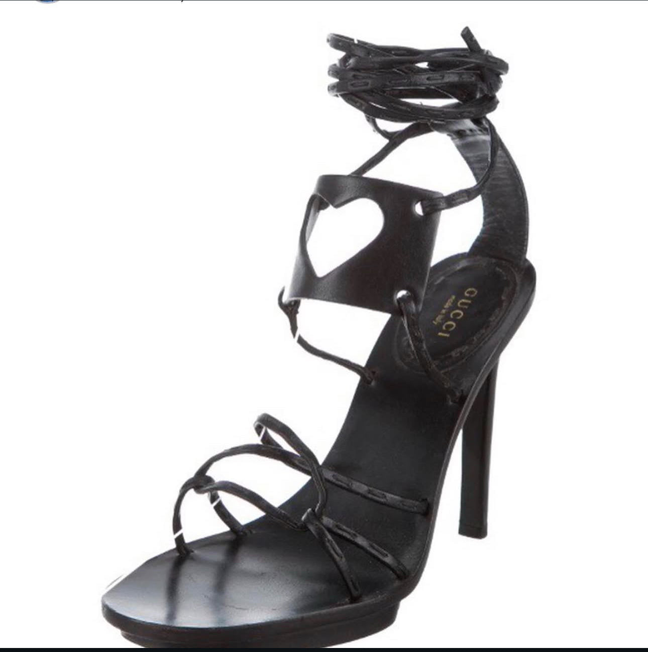 Gucci Tom Ford S/S 2002 Heart Cut Out Leather Wrap Heels — 36/37