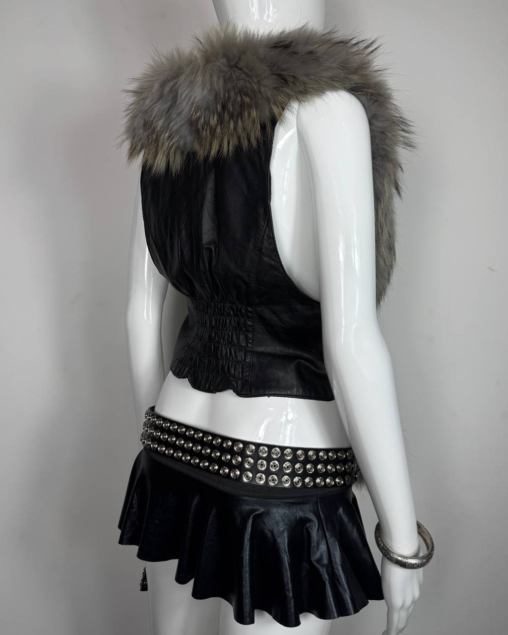 Vintage Italian Fur Leather Buckle Vest S-L