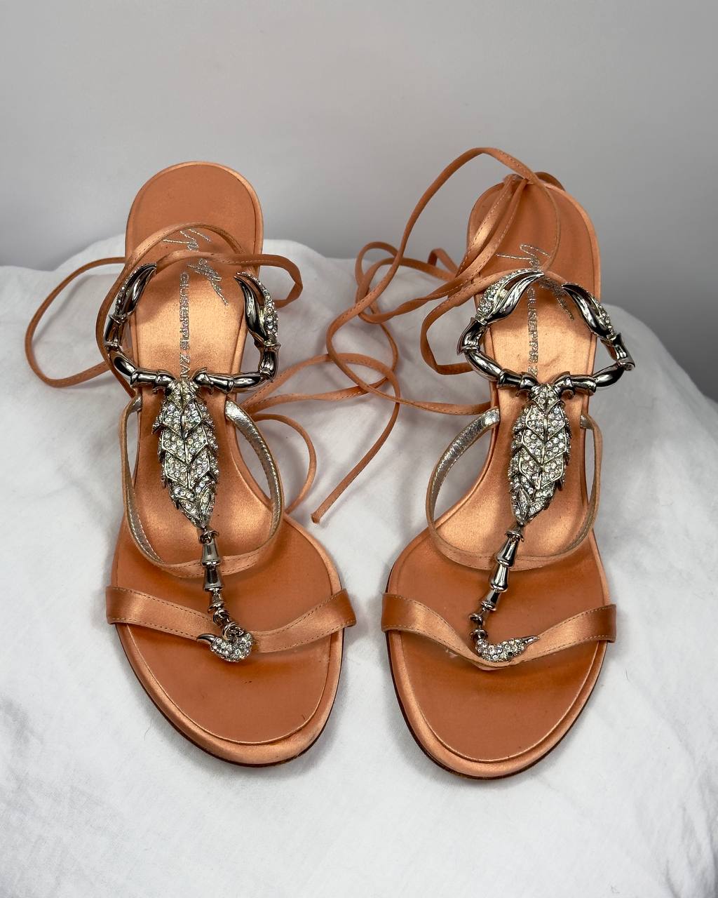 Giuseppe Zanotti Vintage Scorpion Lace Wrap Heels — 37/37.5