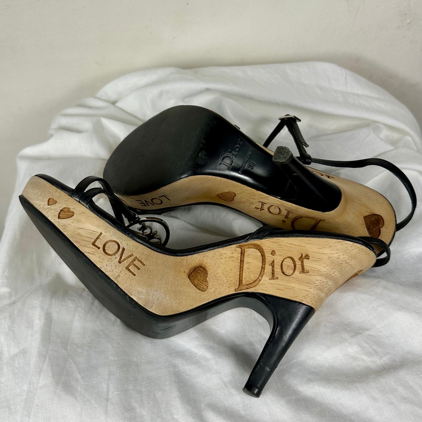 Dior Galliano Peace Wooden Heels 38/39