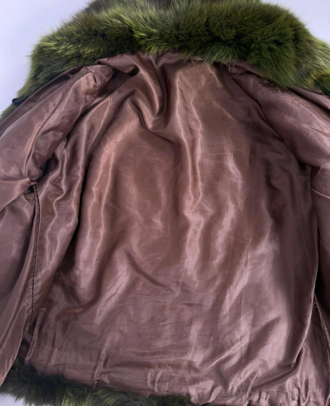 Vintage Fox Fur Hooded Green Jacket — S/M