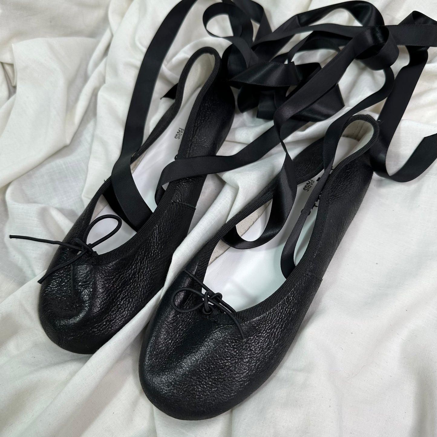 Vintage French Leather Lace Wrap Flats