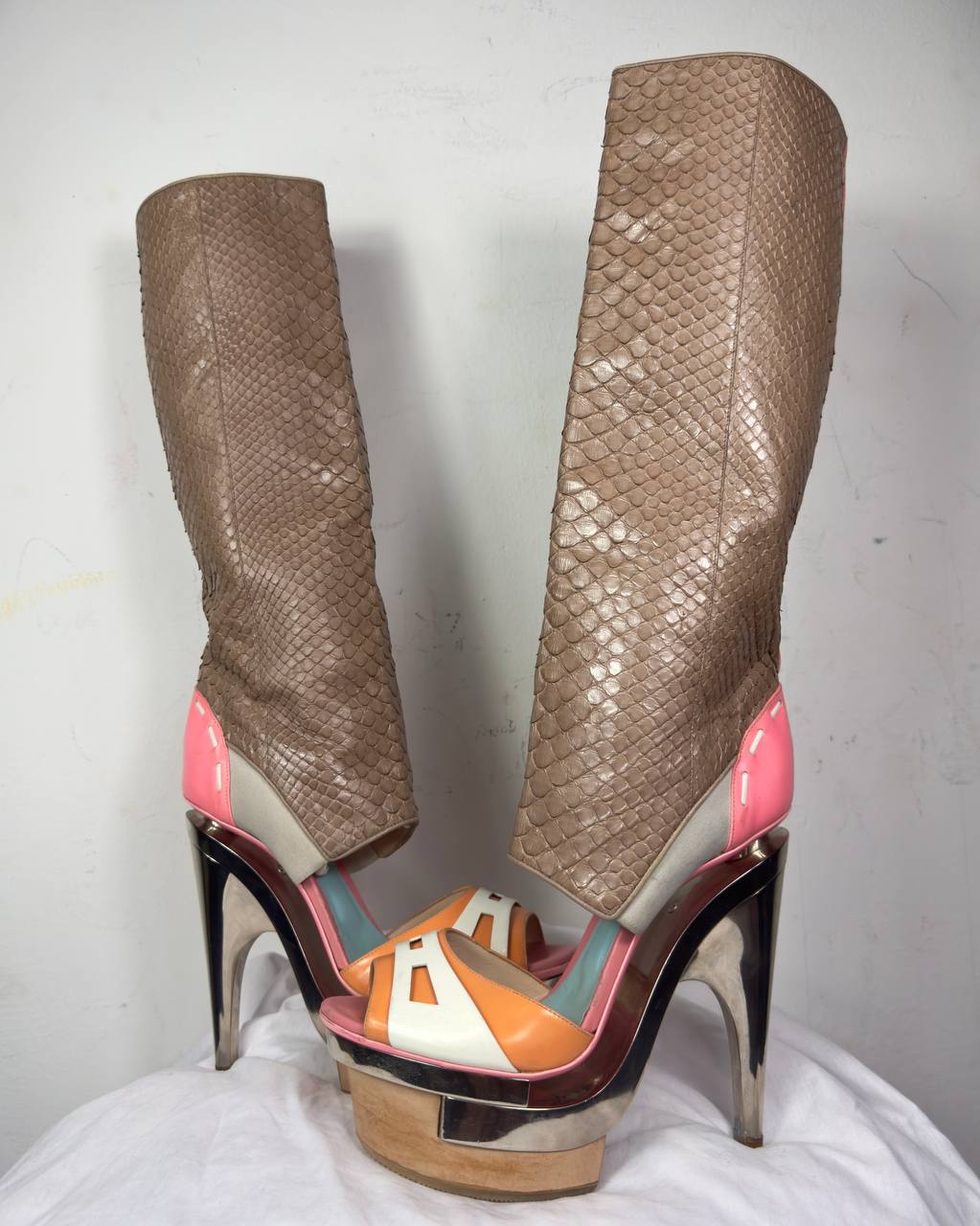 Versace 2010 Triple Platform Runway Python Boots