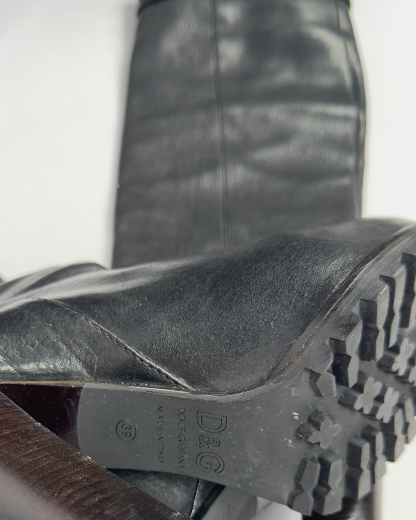 Dolce & Gabbana Leather Slouch Tube Boots — 38/39