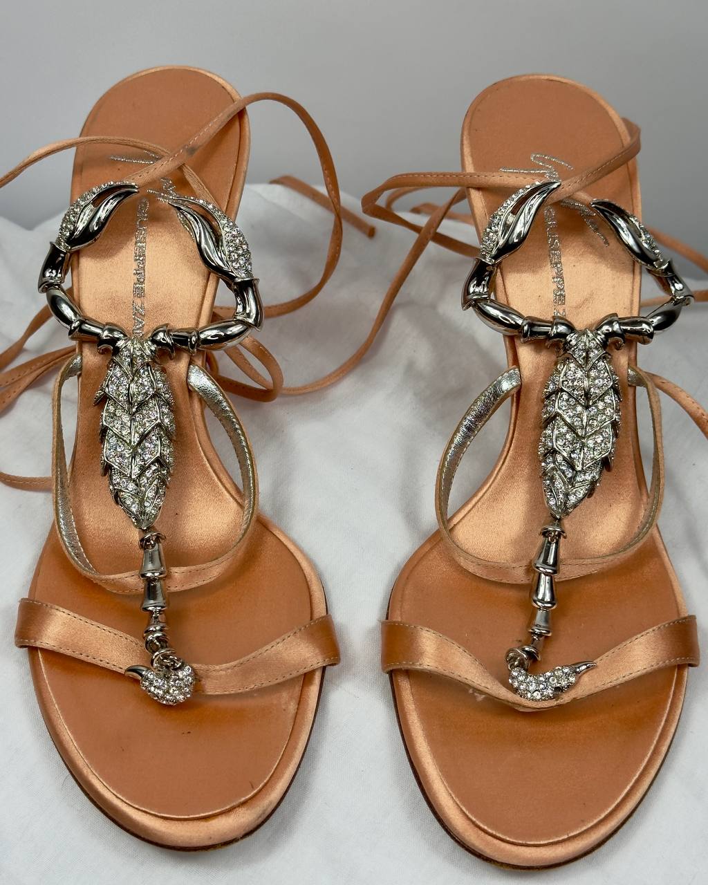Giuseppe Zanotti Vintage Scorpion Lace Wrap Heels — 37/37.5