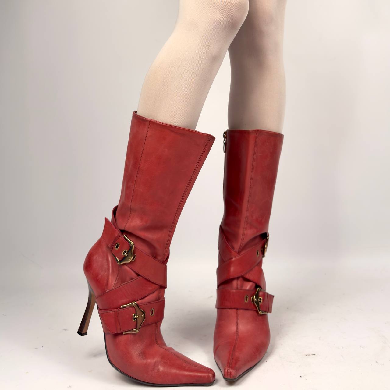 Vintage Buckle Leather Boots — 39