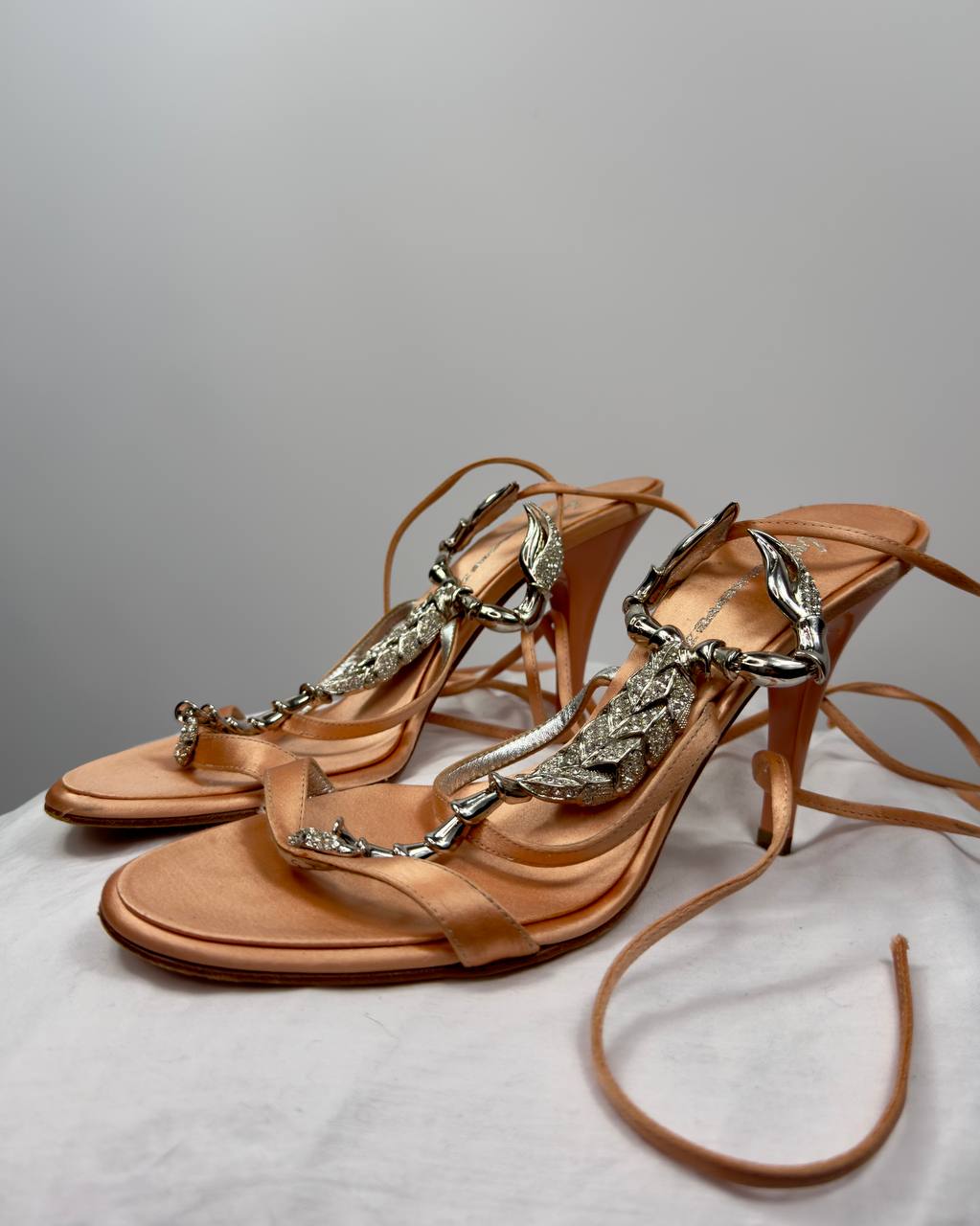 Giuseppe Zanotti Vintage Scorpion Lace Wrap Heels — 37/37.5