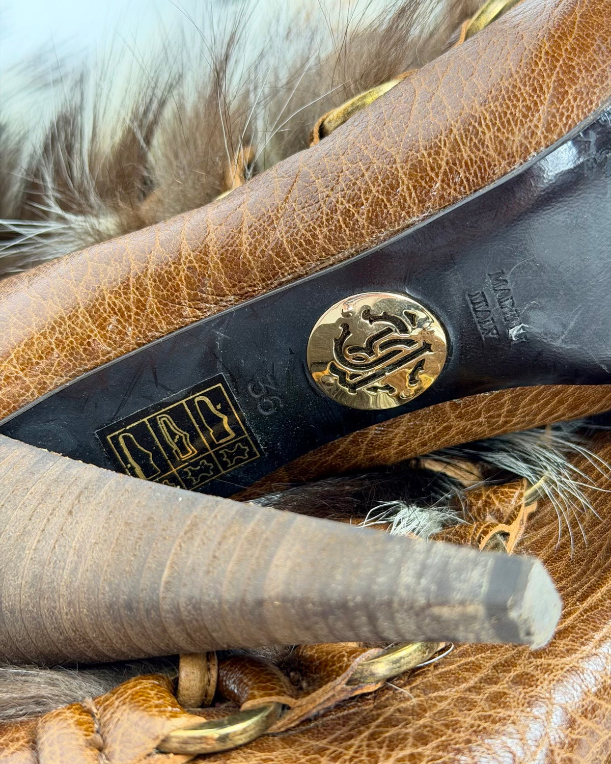 Roberto Cavalli Vintage Leather Fur Boots — 36