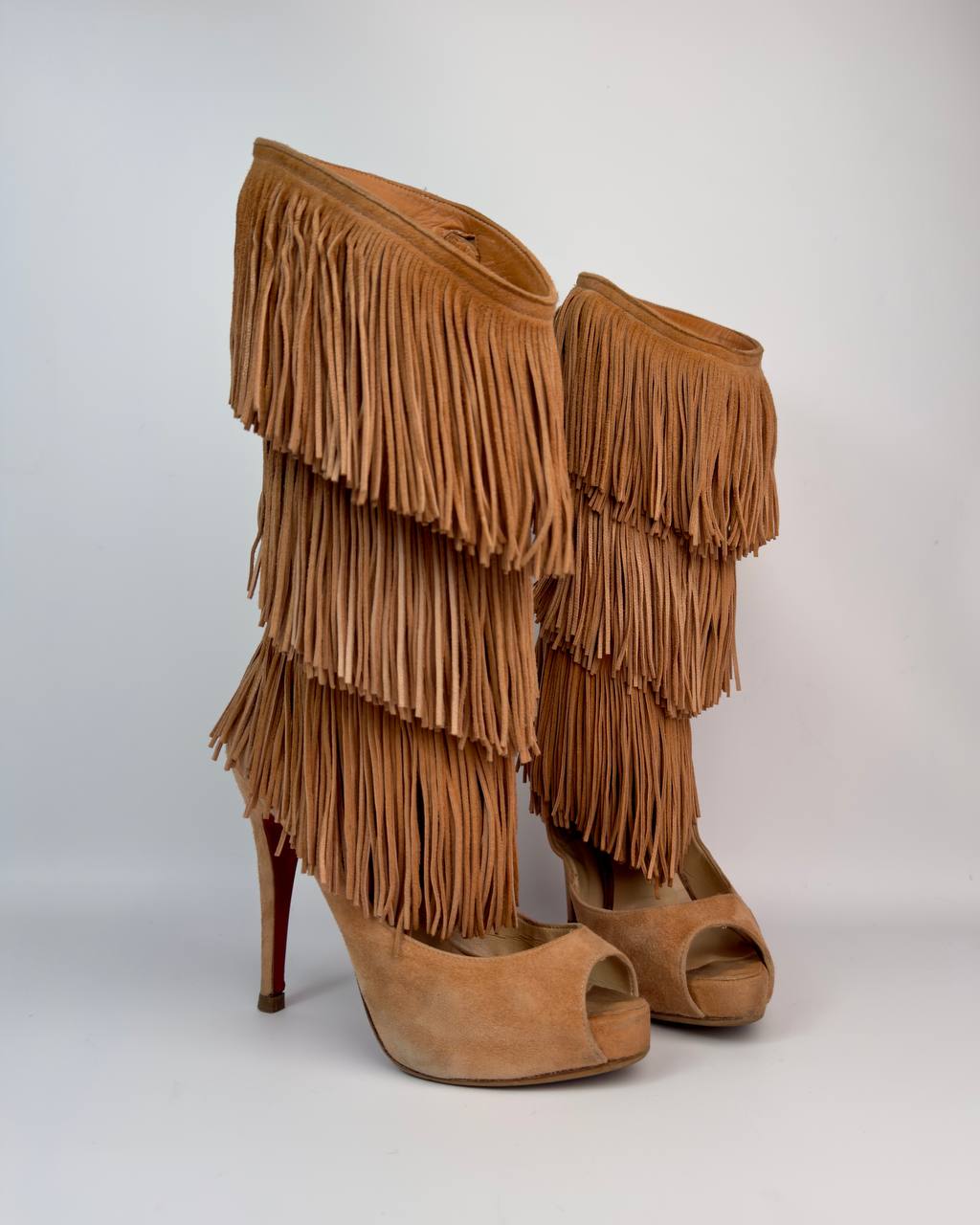 Christian Louboutin Spring 2009 Tina Peep Toe Fringe Boots — 37.5/38