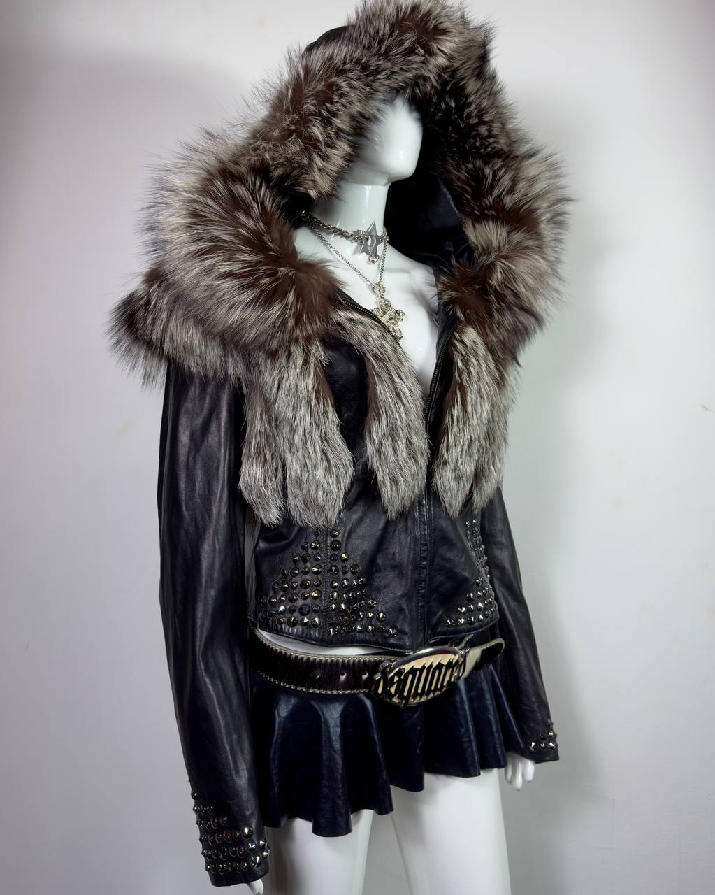 Vintage Fur Leather Studded Jacket XS/M