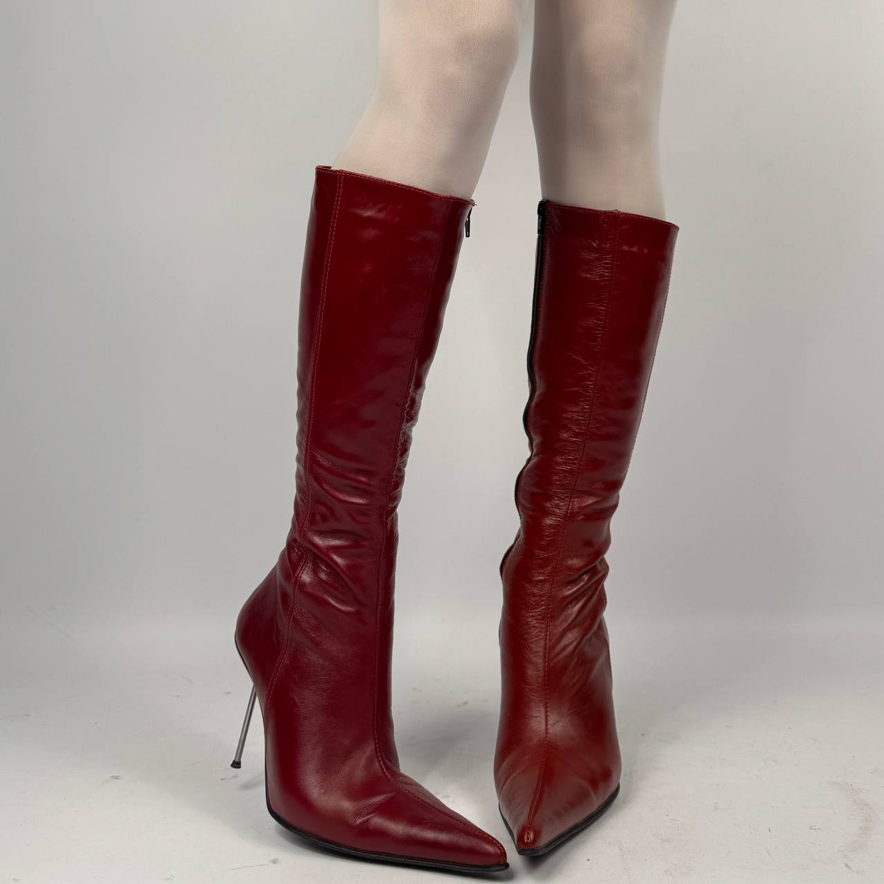 Vintage Red Leather Winter Boots — 40/40.5