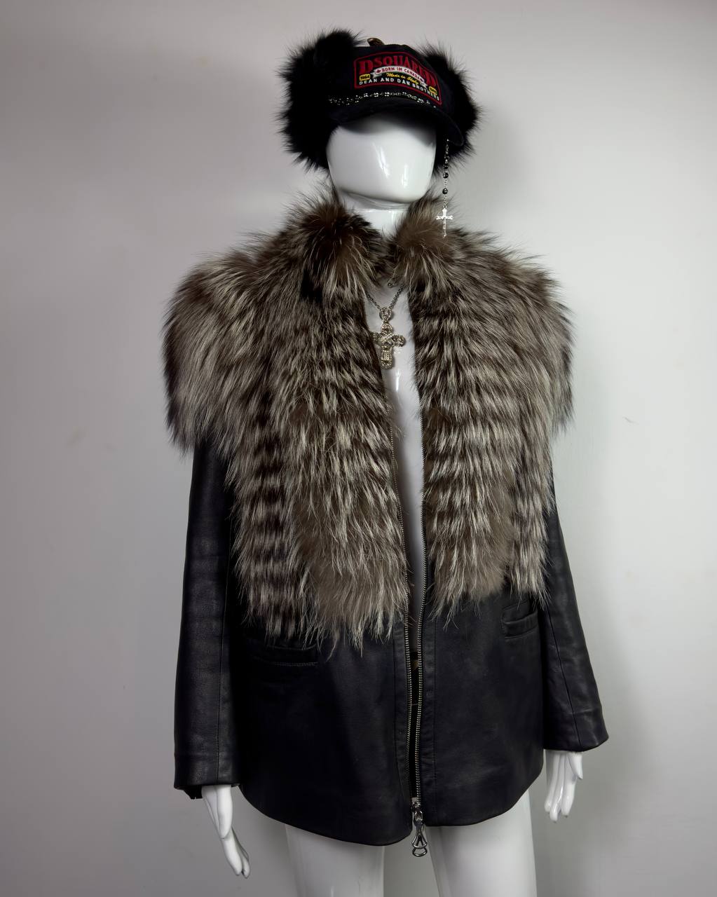 Vintage Fur Leather Jacket L/XXL