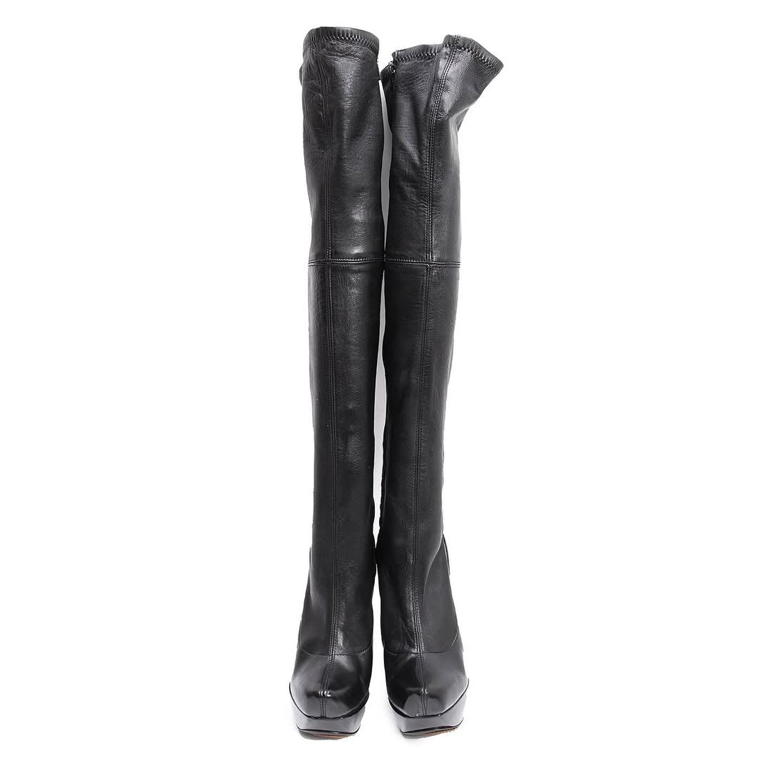 Celine FW 2008 Over the Knee Leather Wedge Boots — 36