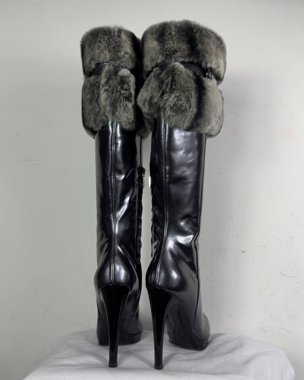 Casadei Vintage Italian Patent Leather & Fur Boots — 36