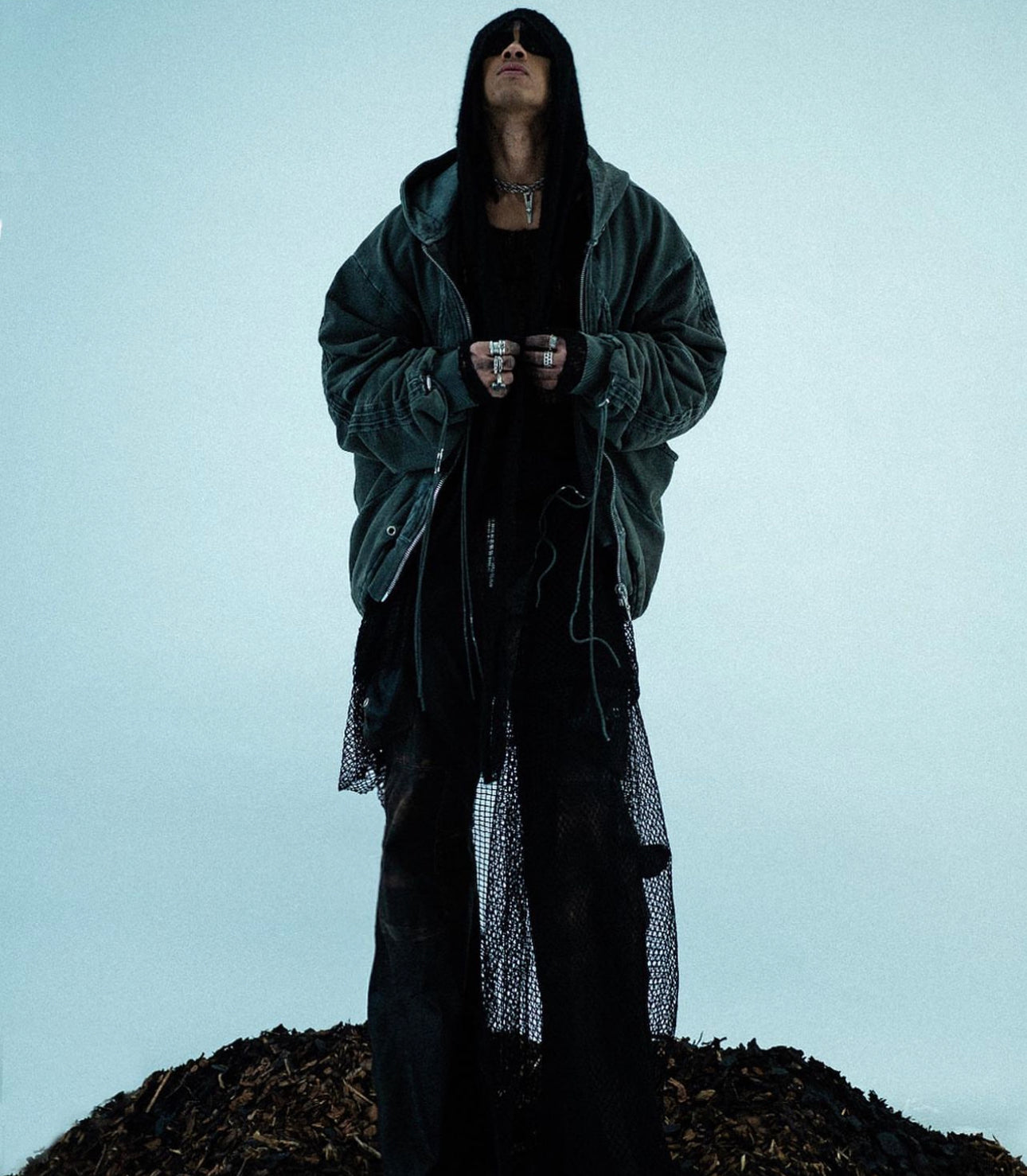 Shine Luxury Golucida zipper cargo denim hoodie