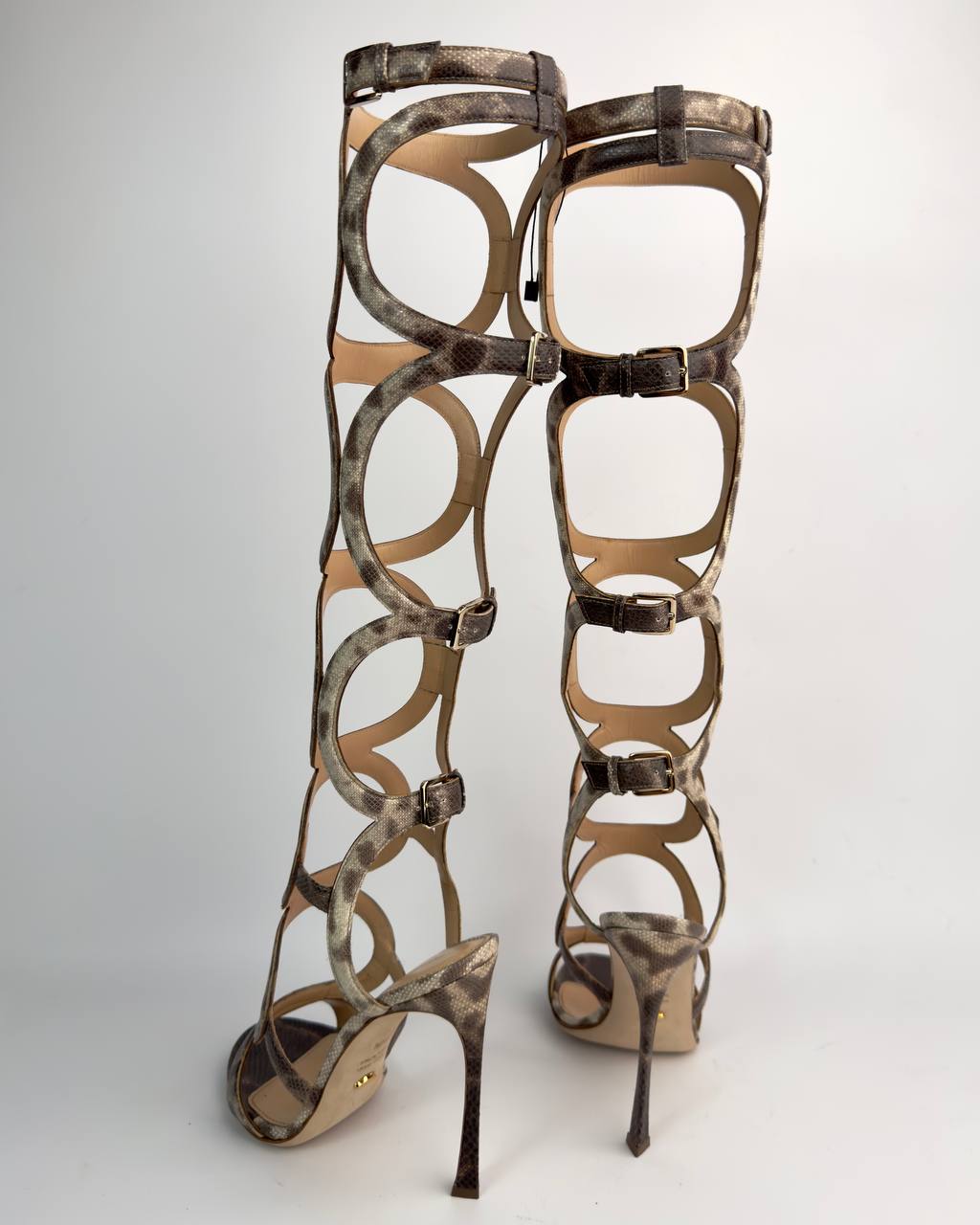 Sergio Rossi Snakeskin Arabesque Gladiator Heels — 39.5/40