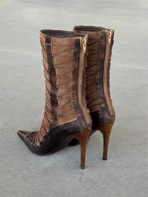 El Dante’s Corset Lace Up Boots white— 37