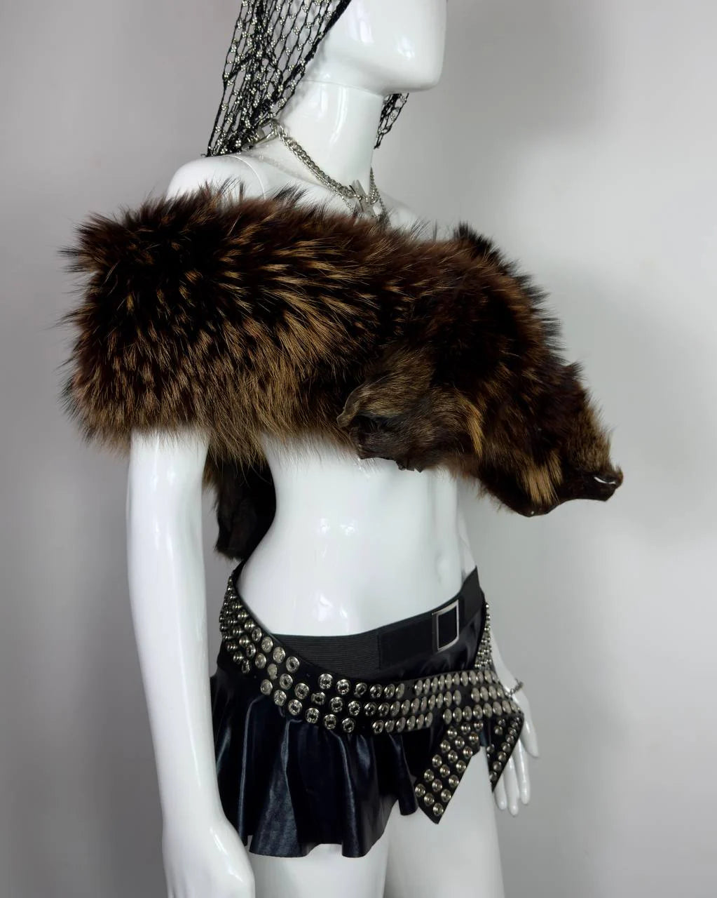 Vintage Fox Fur Top Cape with Belt