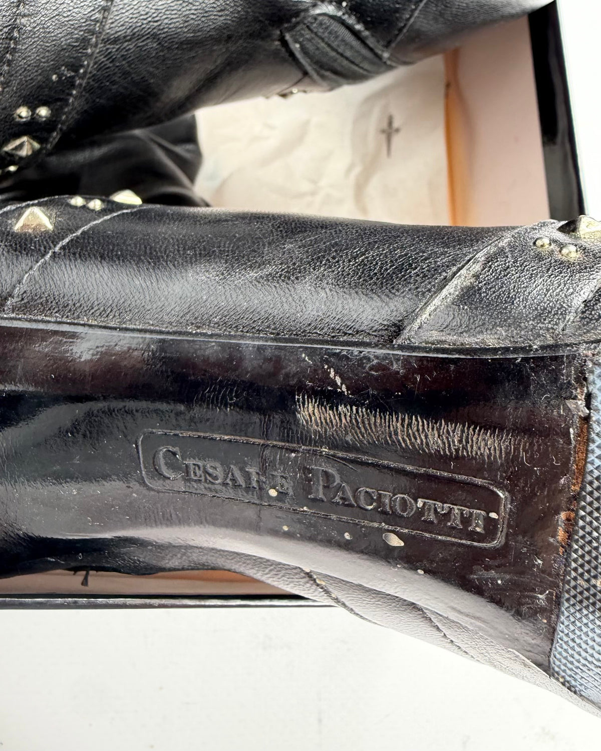 Cesare Paciotti Vintage Leather Studded Boots — 39