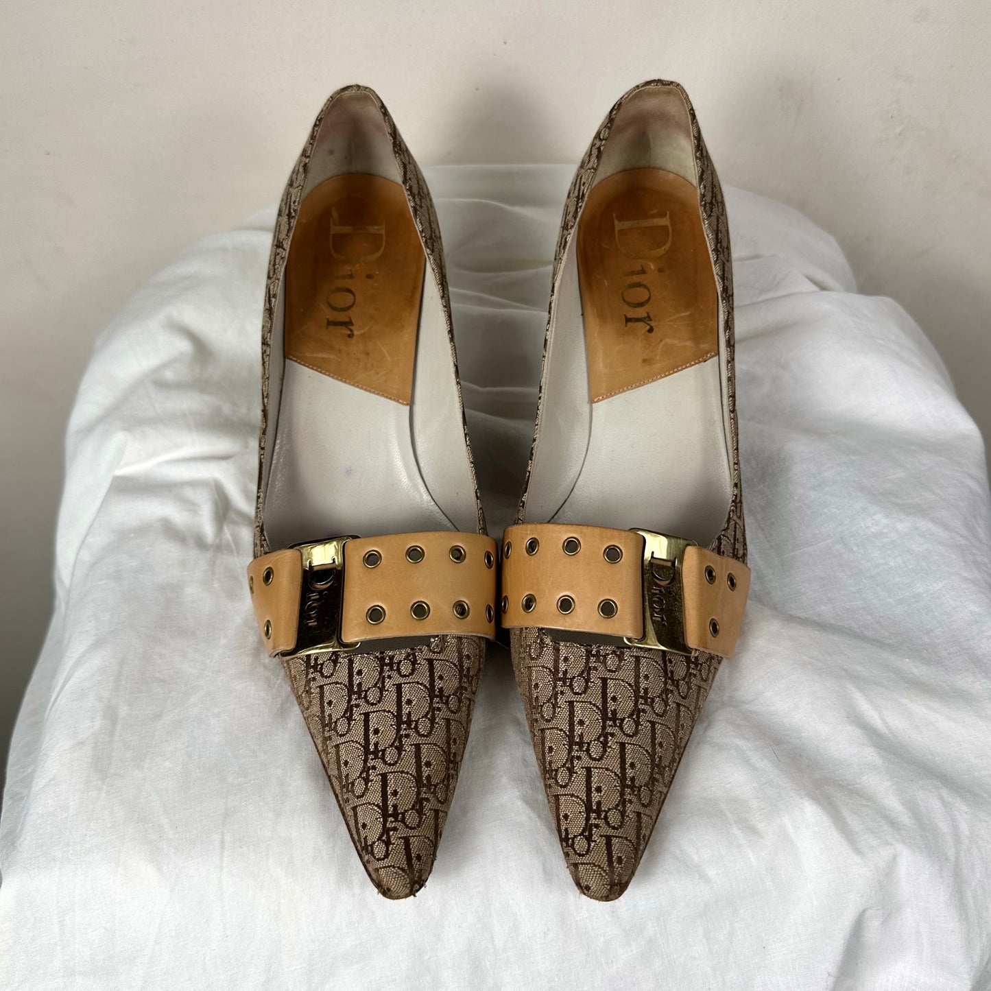 Dior Galliano Vintage Monogram Buckle Heels 39/39.5